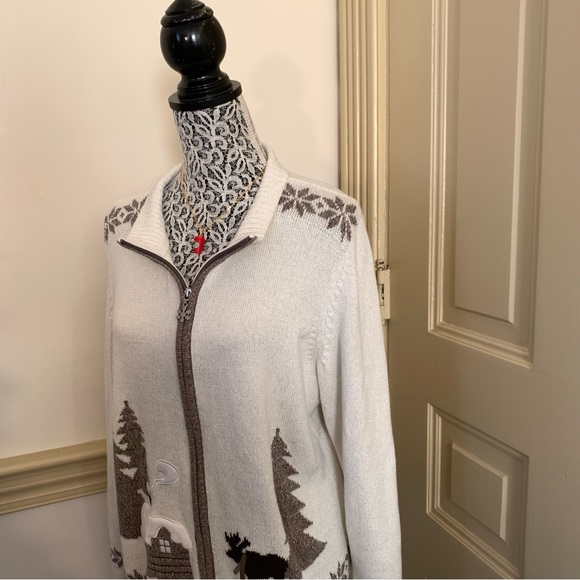 Vintage Zip Up Boho Christmas Sweater SZ XL - Picture 8 of 13